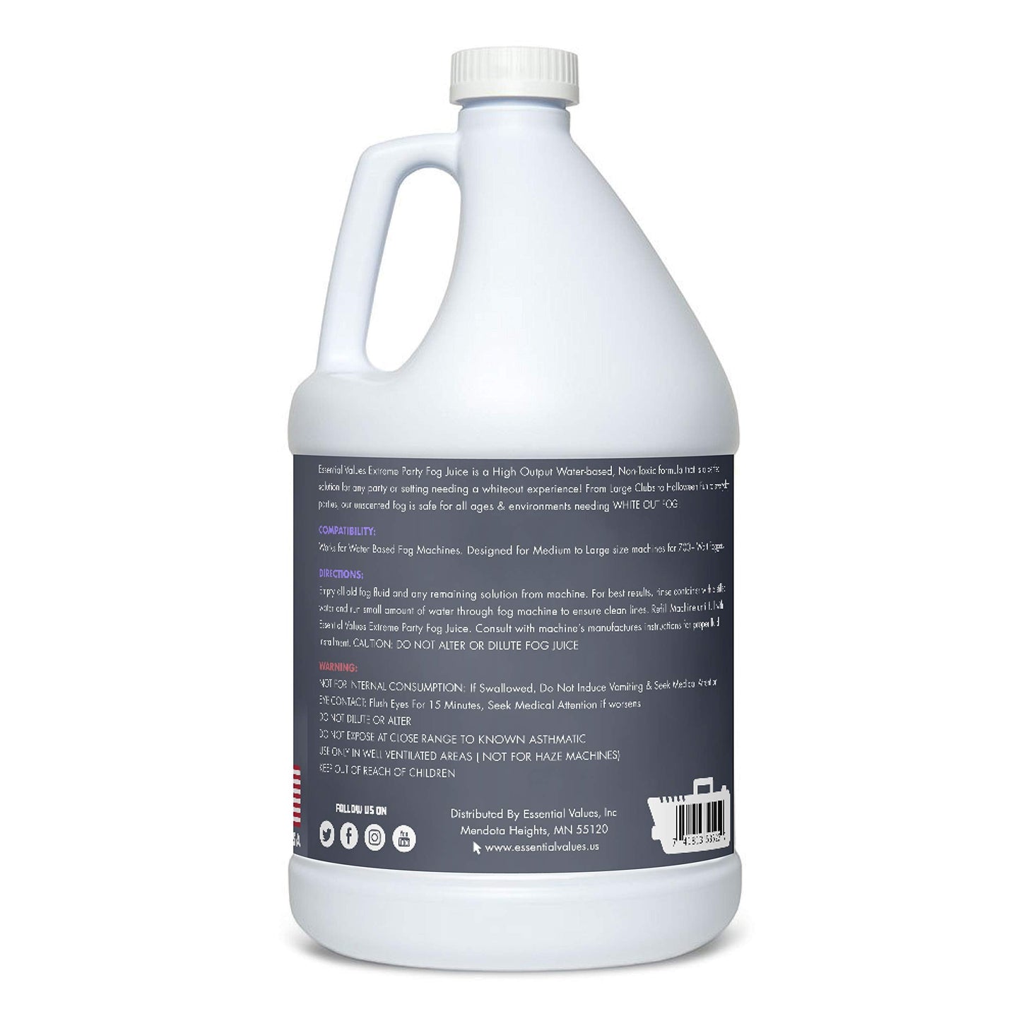 Essential Values Fog Machine Fluid - Extreme High Density (128 FL OZ / 1 Gallon) Manufactured in USA – White-Out Conditions with Lasting HEAVY Fog for Water Based Foggers Designed for 700 Watts+