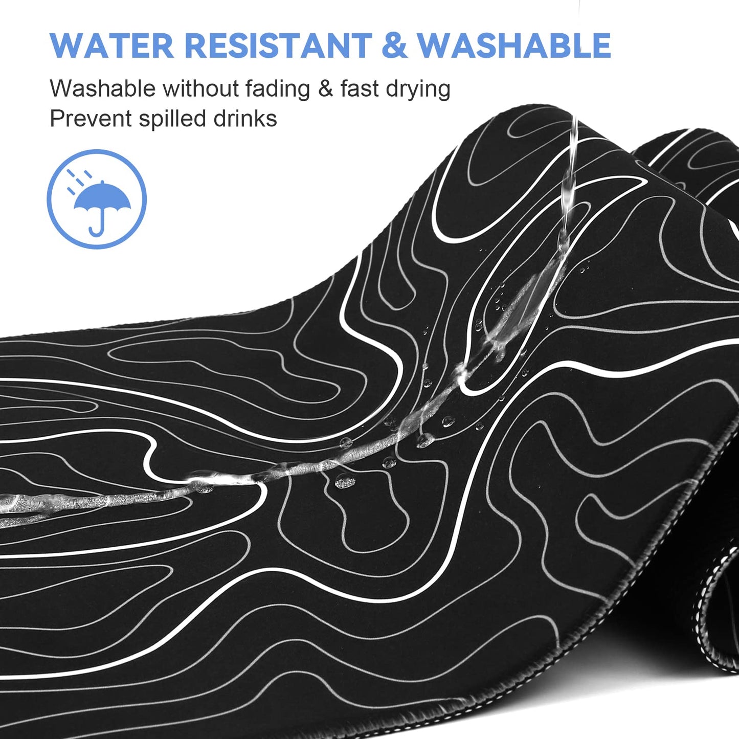 DIGSOM Mouse Pad Gaming Mousepad 31.5 x 11.8in Large Mouse Pad for Keyboard and Mouse with Anti-Slip Rubber Base, Keyboard Pad XL Mouse Mat for Home and Office（Black with White Topographic Line）