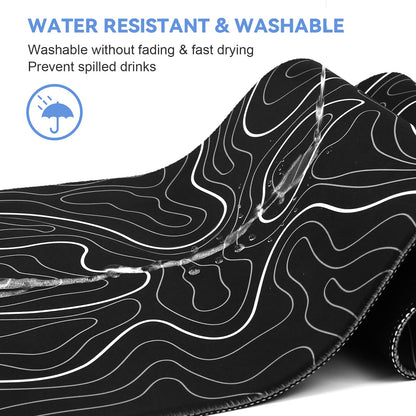 DIGSOM Mouse Pad Gaming Mousepad 31.5 x 11.8in Large Mouse Pad for Keyboard and Mouse with Anti-Slip Rubber Base, Keyboard Pad XL Mouse Mat for Home and Office（Black with White Topographic Line）