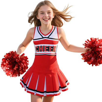 Gortykor Cheerleader Costume for Girls Cheerleading Outfit for Halloween Cheerleader Gifts 3-10 Years (Red, 7-8 Years)
