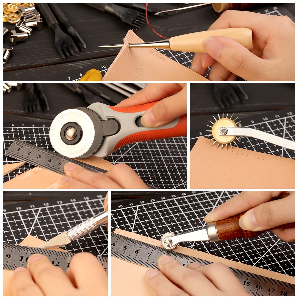 IMZAY 415 PCS Leather Working Kit, Leather Tool Kit, Leather Crafting Kit with Leather Working Tools Punching Sewing Stamping Sanding Tools for Leather Working Professional