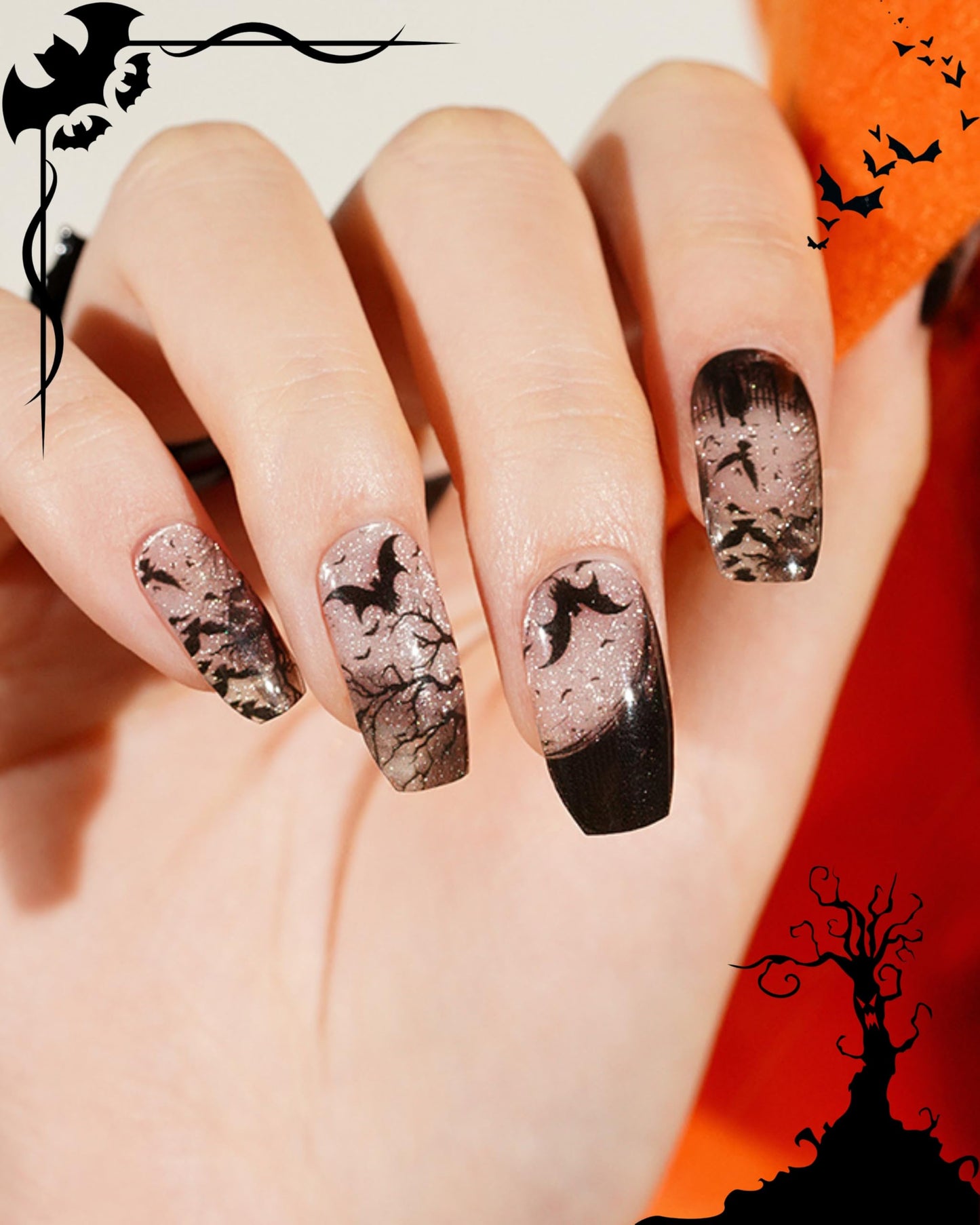 LabTabBa 20pcs Halloween Semi Cured Gel Nail Strips - Salon Quality DIY Wraps,UV Needed