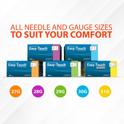 Easy Touch U-100 Insulin Syringe with Needle, 31G 1cc 5/16-Inch (8mm), Box of 100