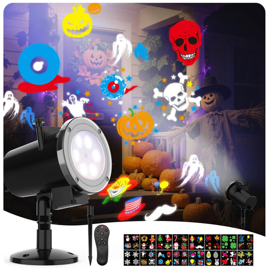 Elec3 Holiday Christmas Halloween Led Projection Light 12W, 16 Slides Projector Light Waterproof with RF Romote Used for Home Party Holidays Halloween Decoration