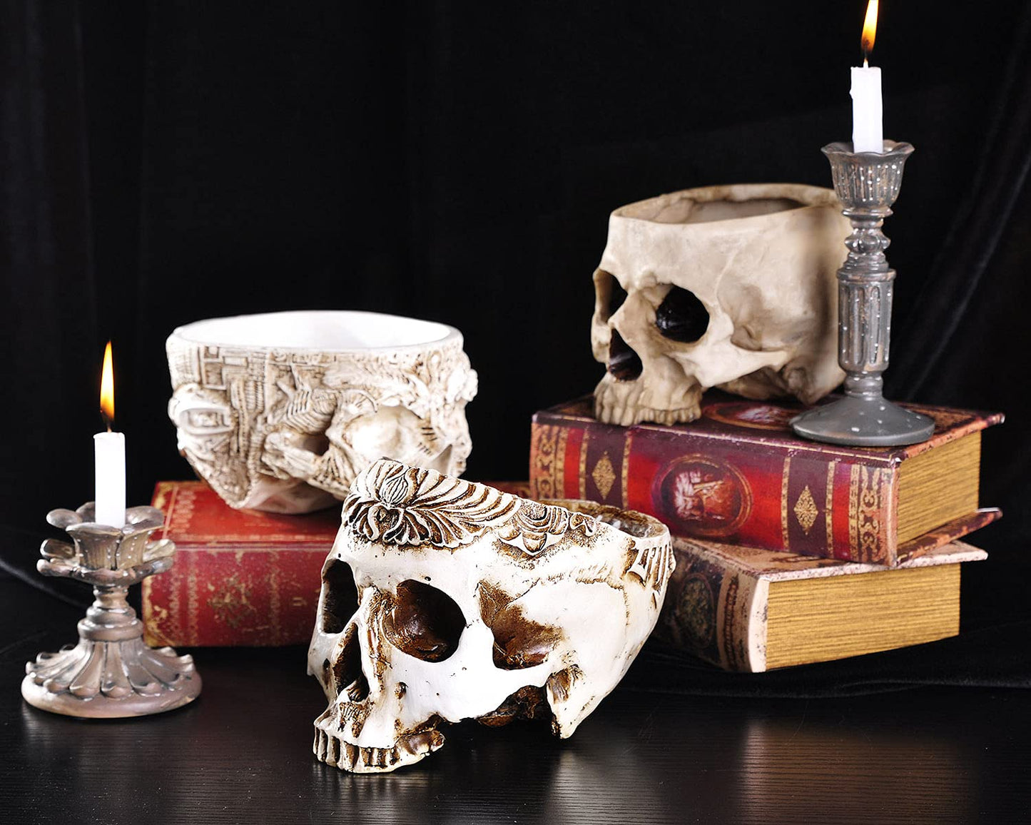 IBWell Modern Large Funny Resin Skull Shaped Head Design Flower Pot Planter Container, Decoration Flowerpot Props Home Office Desk Decor (Mediterranean)