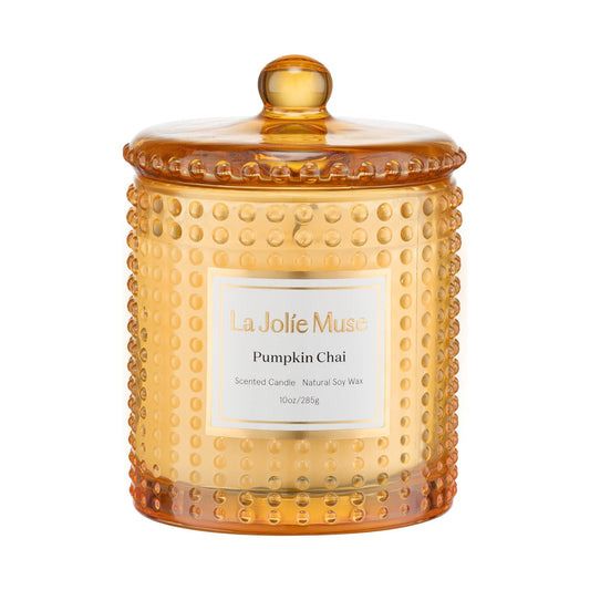 LA JOLIE MUSE Fall Candles – Pumpkin Candle with Spicy Chai & Vanilla | 10 oz Soy Wax Candle | 55 Hours Clean Burn | Autumn Home Décor & Hosting Gift