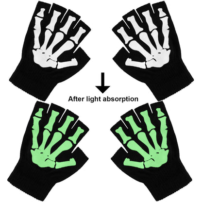 Cooraby Halloween Skeleton Gloves Glow in the Dark Knitted Mechanic Gloves