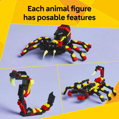 LEGO Creator 3 in 1 Wild Animals Surprising Spider Toy - Building Toy with 3 Build Options, Spider, Scorpion, or Snake - Animal Figures for Kids, Boys & Girls, Ages 7+ - Gift Idea for Birthday - 31159
