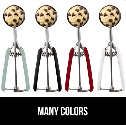 GORILLA GRIP Stainless Steel Cookie Scoop for Baking, 2 TBSP, Multipurpose Melon Baller, Meatball Spring Scoops, Perfect Portion Sizes, Easy Food Release, Scooper Size 40, BPA-Free Kitchen Tool, Black