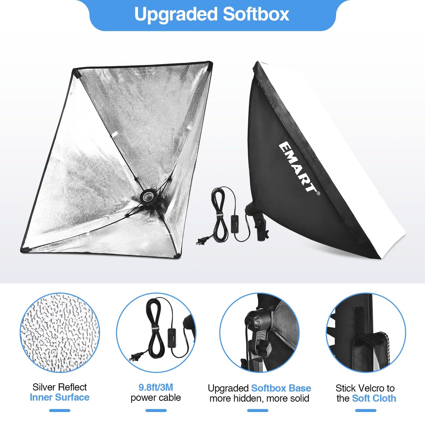 EMART Softbox Photography Lighting Kit, 20"x28" Professional Softbox Lighting Kit with 40W 6500K LED Bulbs, Studio Lights for Photography, Video Recording, Live Streaming, Portraits Shooting, Podcast