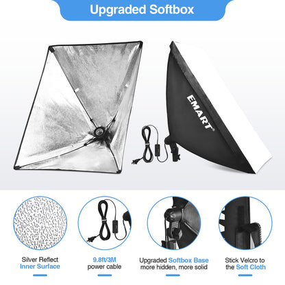 EMART Softbox Photography Lighting Kit, 20"x28" Professional Softbox Lighting Kit with 40W 6500K LED Bulbs, Studio Lights for Photography, Video Recording, Live Streaming, Portraits Shooting, Podcast