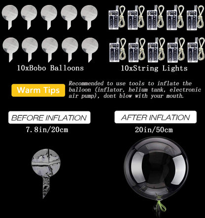 LED Balloons 10 Pack, Light Up Clear Glow Balloons 20 Inches with String Lights for Valentine's Day, Halloween, Christmas, Wedding & Birthday Parties