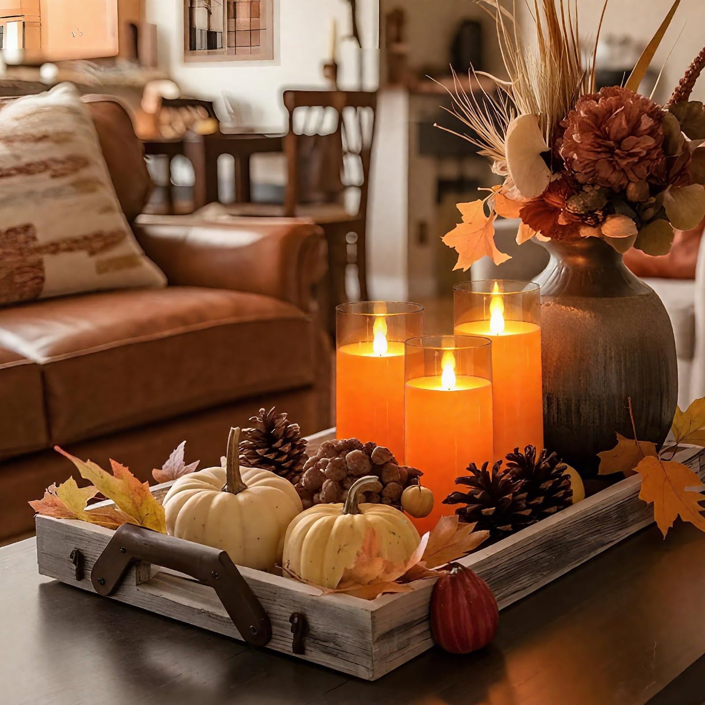 Homemory Halloween Orange Flameless Candles, Battery Operated LED Candles with Remote and Timer, Candles for Halloween Decoration, Fall, Harvest Festival, Set of 5