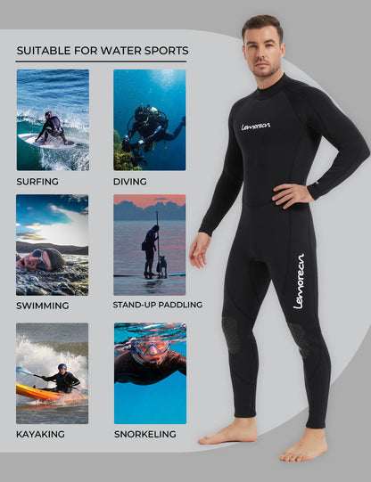 Lemorecn Mens Wetsuits Jumpsuit Neoprene 3/2mm Full Body Diving Suit (3031black-3XL)