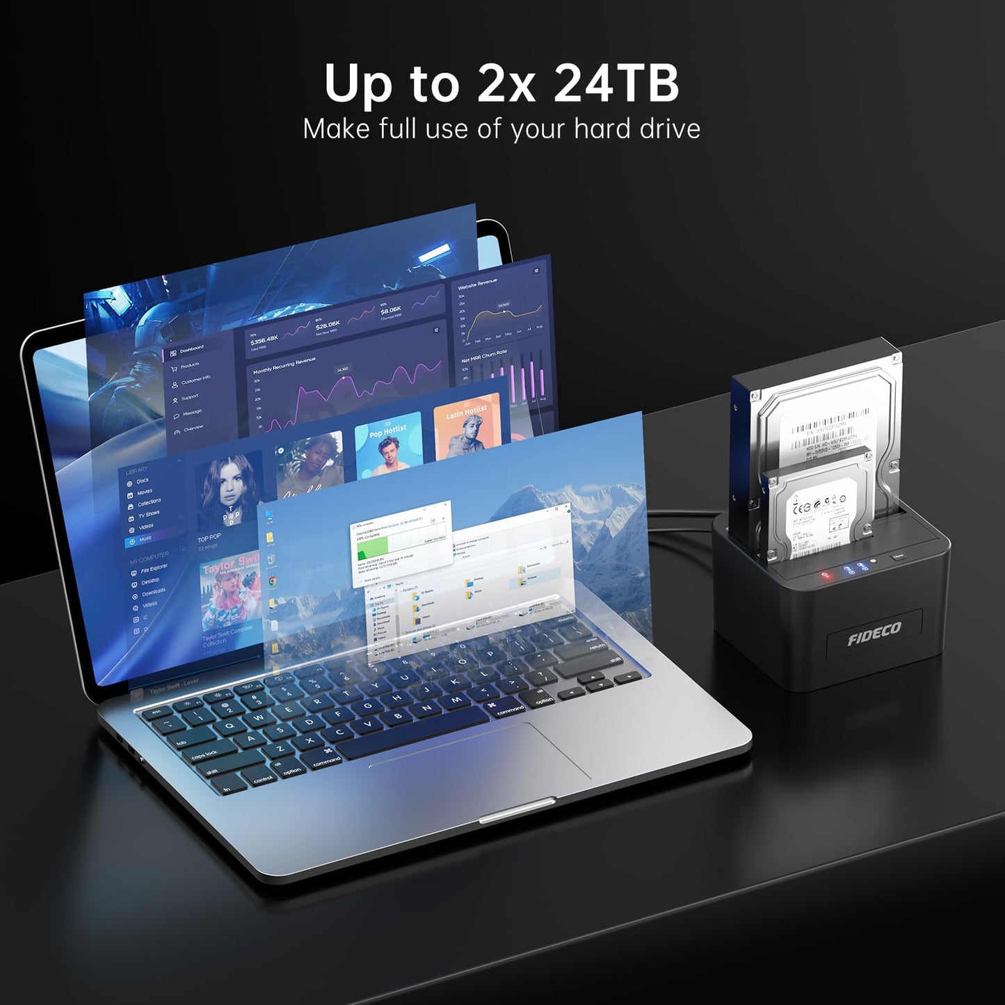 FIDECO External Hard Drive Docking Station, Hard Drive Dock for 2.5 and 3.5 inch SATA HDD SSD, HDD Docking Station with Dual Bay, USB 3.0 Hard Drive Reader, Support Offline Clone and UASP