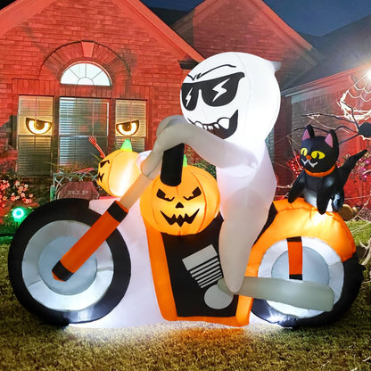 COMIN 6 FT Halloween Inflatables Ghost Outdoor Decorations Blow Up Yard Pumpkin Cat Motorcycle with Built-in LEDs for Indoor Party Garden Lawn Decor
