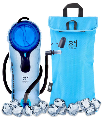 2L Hydration Bladder & Cooler Bag > Keeps Drink Cool & Protects Bladders > Leak Proof Camel Water Pack for Backpack > Tasteless & BPA Free TPU Material, Quick Release Insulated Tube with On/Off Valve