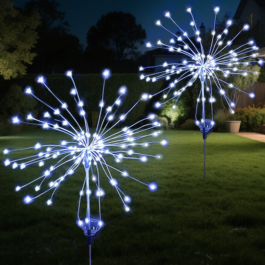 JJGoo Solar Firework Lights, 2 Pack 120 LEDs 2 Lighting Modes Solar Garden Lights Outdoor Waterproof for Yard Patio Walkway Pathway Party Wedding Christmas Decorative- Cool White