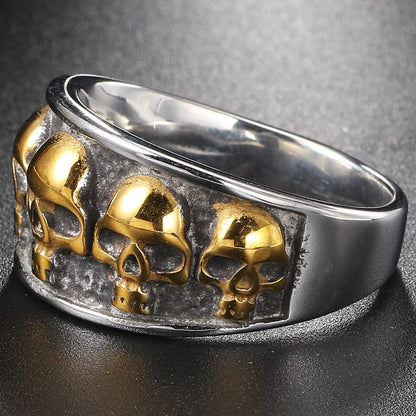 Jude Jewelers Retro Vintage Stainless Steel Gothic Death Skull Skeleton Cocktail Party Biker Statement Halloween Ring (Silver Gold, 9.5)