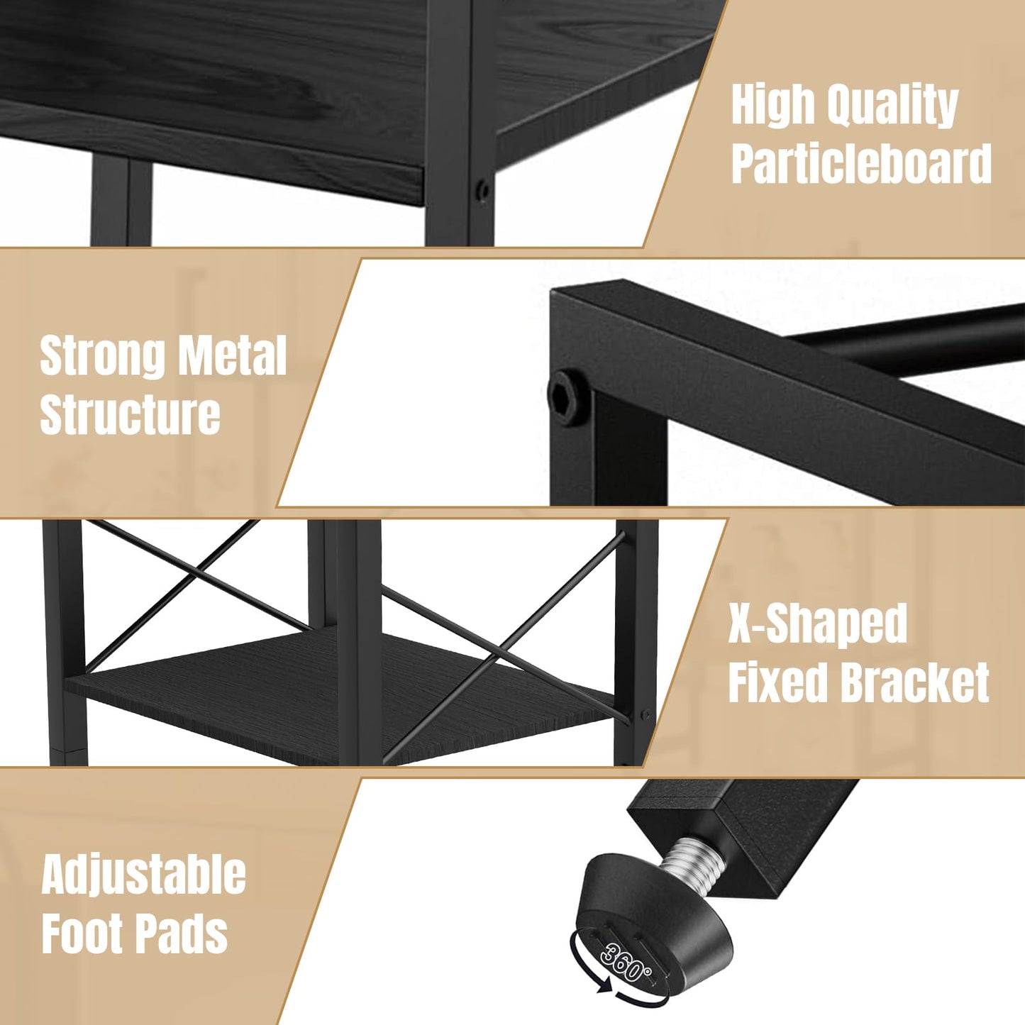 Gannyfer Desk Shelf - 38.5" Freestanding Desk Organizer, Desk Hutch for Computer Monitor, Wood Desktop Bookshelf Storage Rack, Large 3 Tier Desktop Bookshelf for Home Office Decor, Black