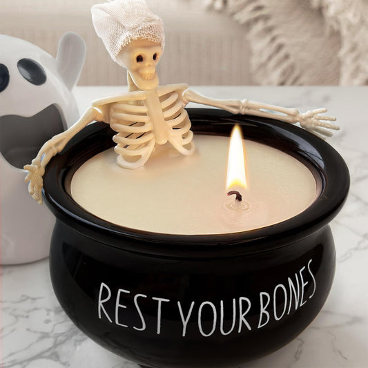 Halloween Decorations Indoor - Vintage Halloween Skeleton Candles Decor Gifts - Cute Farmhouse Gothic Party Birthday Candle Decoration Centerpieces for Table Home Room Mantel Office Kitchen