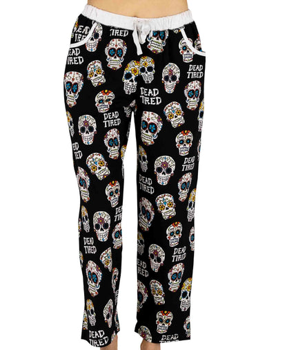 Lazy One Pajamas for Women, Cute Pajama Pants and Top Separates, Dead Tired, Sugar Skull