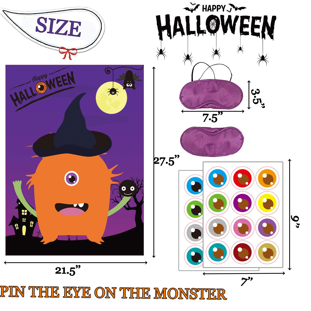 Funnlot Halloween Games for Kids Party Halloween Party Games for Kids Pin The Eye on The Monster Game Halloween Party Games Activities Halloween Pin The Tail (Pin The Eye on The Monster)
