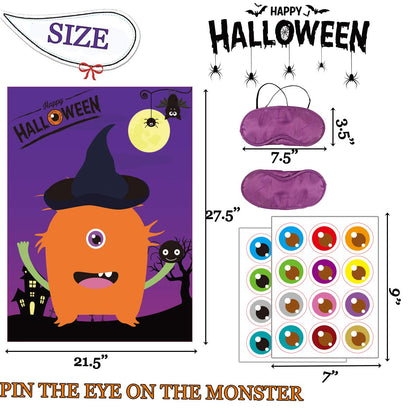 Funnlot Halloween Games for Kids Party Halloween Party Games for Kids Pin The Eye on The Monster Game Halloween Party Games Activities Halloween Pin The Tail (Pin The Eye on The Monster)