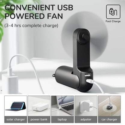 JISULIFE Handheld Fan with 4500 mAh Powerbank Max 37 Hours Runtime, Pocket Portable Battery Operated or USB Powered Folding Personal Fan, 3 Speeds, Gifts for Women Men Kids Gift for Festival-Black