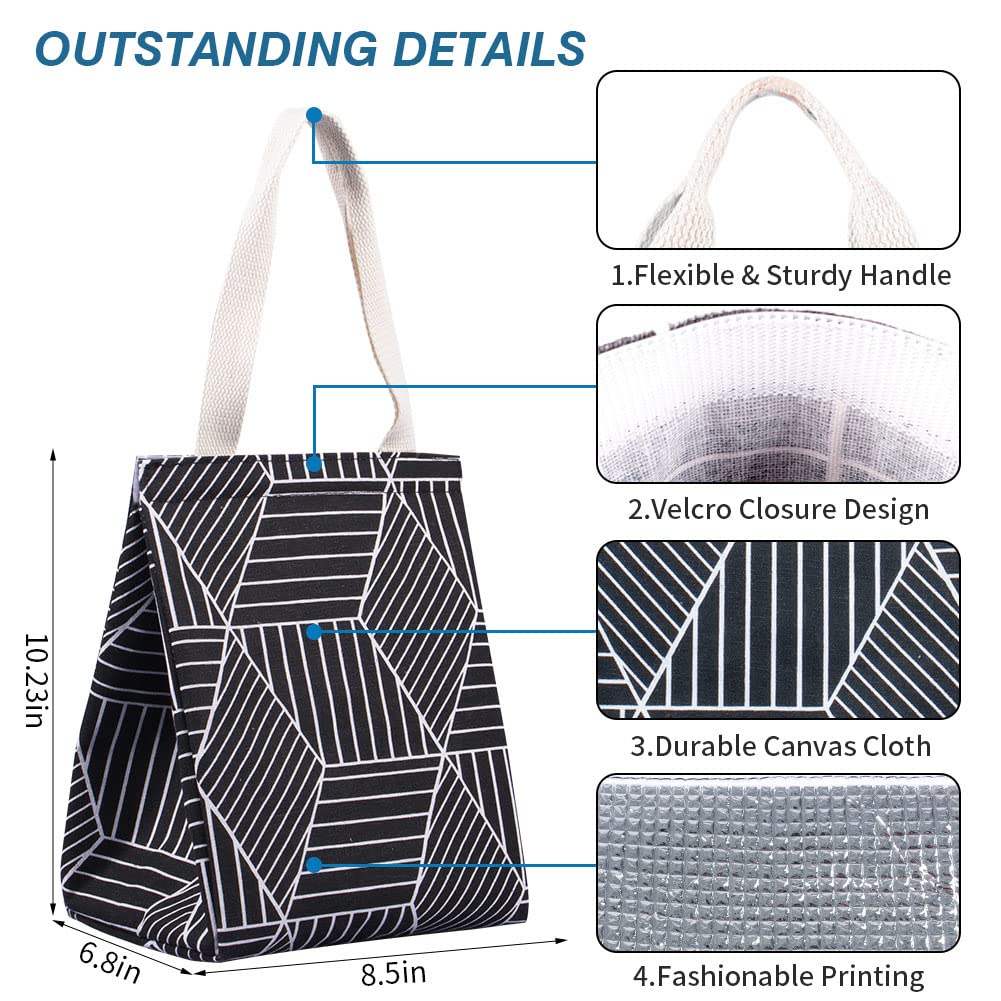 iknoe Insulated Lunch Bag for Women & Adults, 9L Foldable Wide-Open Cooler Bag with Pockets, Leakproof & Portable, for Picnic, Office, Beach, Black Rhombus