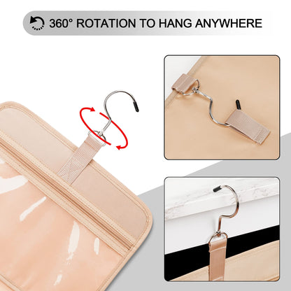 COOSKY Travel Hanging Toiletry Bag for Women, with Jewelry Organizer Compartment, Medium Waterproof Hanging Makeup Accessories, Cosmetic Essentials, Toiletries Dopp Kit Set with Trolley Belt, Black