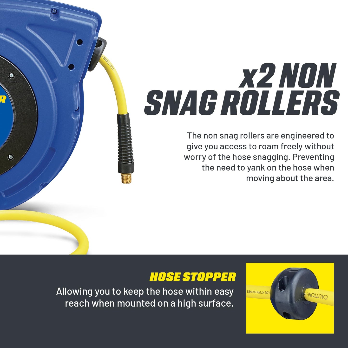 Goodyear Air Hose Reel Retractable 3/8" Inch x 50' Foot Hybrid Polymer Hose Max 300PSI Commerical Polypropylene Construction