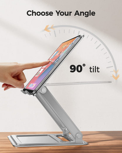 LORYERGO Laptop Stand for Desk, Adjustable & Foldable Laptop Riser for 10-15.6 Inch Laptops, Computer Stand for MacBook/Notebook, Portable Ergonomic Holder Up to 17.6lbs - Silver