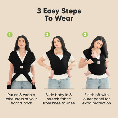 KeaBabies Baby Wrap Carrier - All in 1 Original Baby Carrier Newborn to Toddler Sling, Easy to Wear, Hands Free Bonding, Lightweight, Breathable Infant Wraps (Trendy Black)
