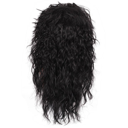 FantaLook Mens 80S Long Curly Black Rocker Costume Wig