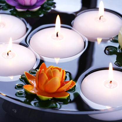 KNOURT 36 Pack Floating Candles, 3” White Unscented Dripless Wax Burning Candles, for Weddings, Party, Cylinder Vases, and Home Decorations