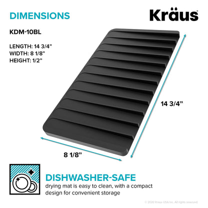 Kraus Self-Draining Silicone Dish Drying Mat or Trivet for Kitchen Counter in Black, KDM-10BL
