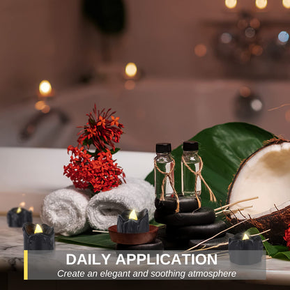 Homemory 24-Pack Melting Black Candles Battery Operated Tea Lights, Halloween Flameless Flickering Candles, Ideal for Holiday Decor, Theme Party, 1.58" Dia X 1.2''H, Warm White Glow