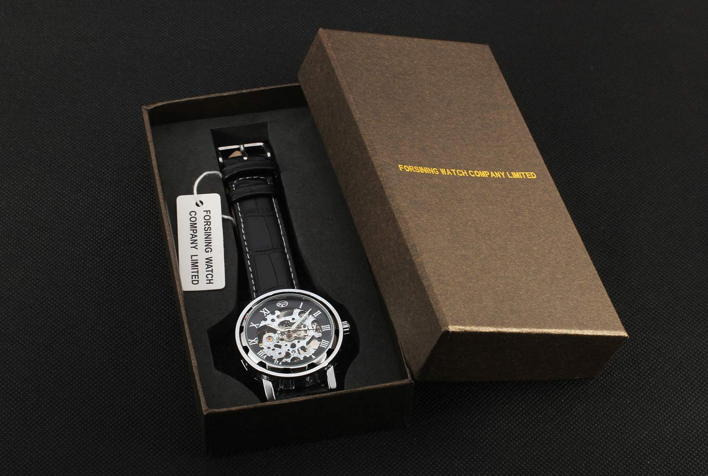 GLEIM Men's Watch, Mechanical Skeleton Steampunk Design Automatic Self-Winding Roman Numeral Silver Case PU Leather Wrist Watch