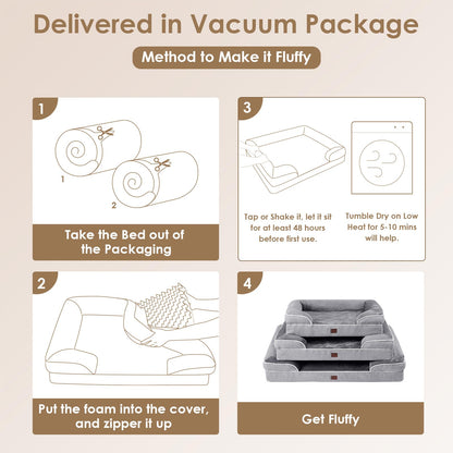 EHEYCIGA Orthopedic Dog Beds Large Sized Dog, Waterproof Memory Foam Pet Bed with Sides, Non-Slip Bottom Large Pet Bed with Washable Removable Cover, Grey