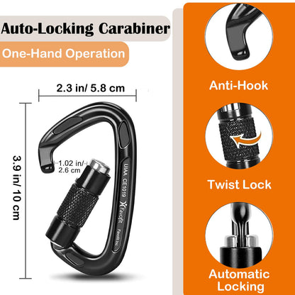 Favofit Heavy Duty Locking Climbing Carabiner 25KN UIAA Certified Safety Carabiner Clip for Arborist - 3.9'' Large Rock Climbing Hook for Hammock Rappelling Hunting