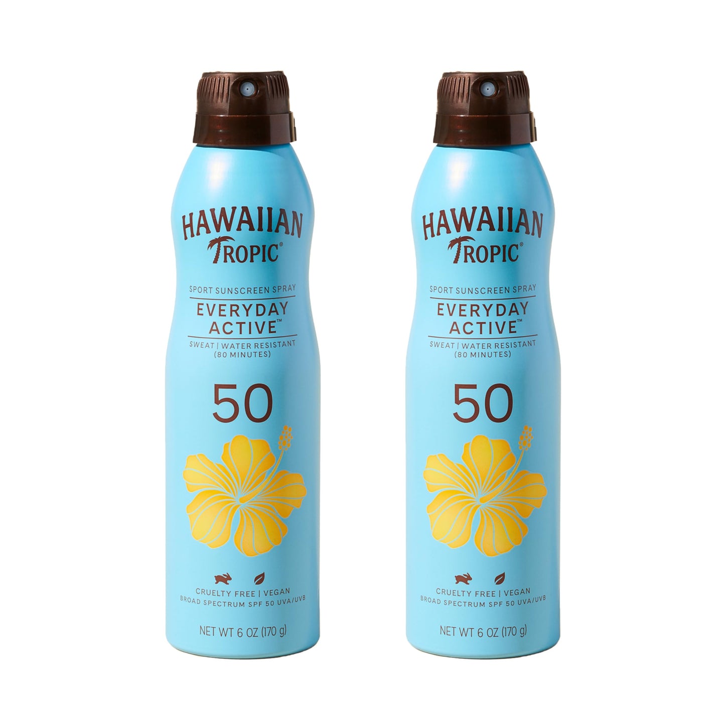 Hawaiian Tropic Everyday Active Spray Sunscreen SPF 50 | Body Sunscreen Spray SPF 50, Sunblock, Oxybenzone-Free, 6oz each Twin Pack