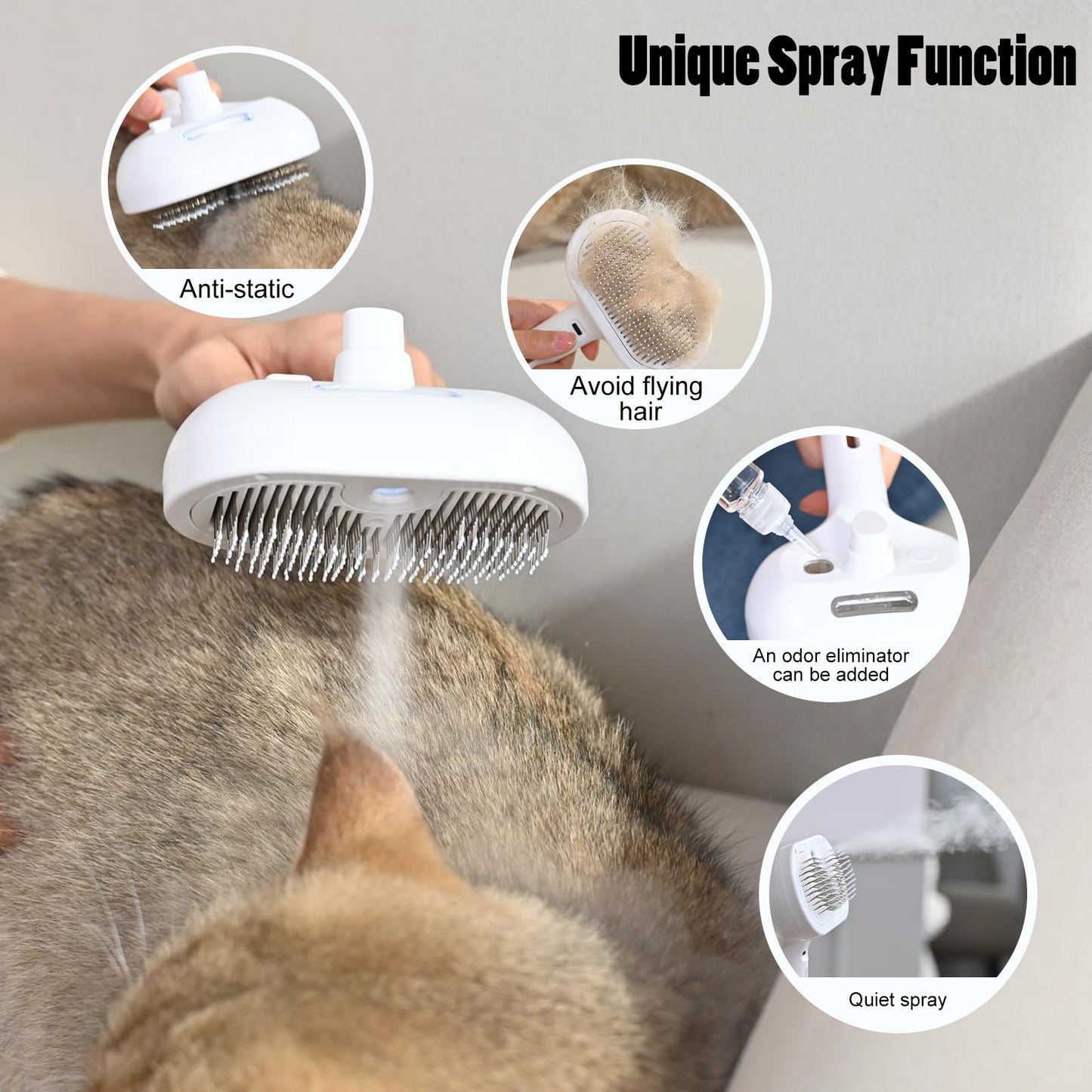 Katoggy Spray Cat Brush, Self Cleaning Dog Steam Brush, Easy To Clean, Remove Static Flying Hair Steam Grooming for Cats and Dogs
