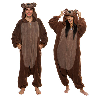 Funziez! Sherpa Bear Adult Onesie - Animal Halloween Costume - Plush Teddy One Piece Cosplay Suit for Adults, Women and Men(Brown, X-Large)