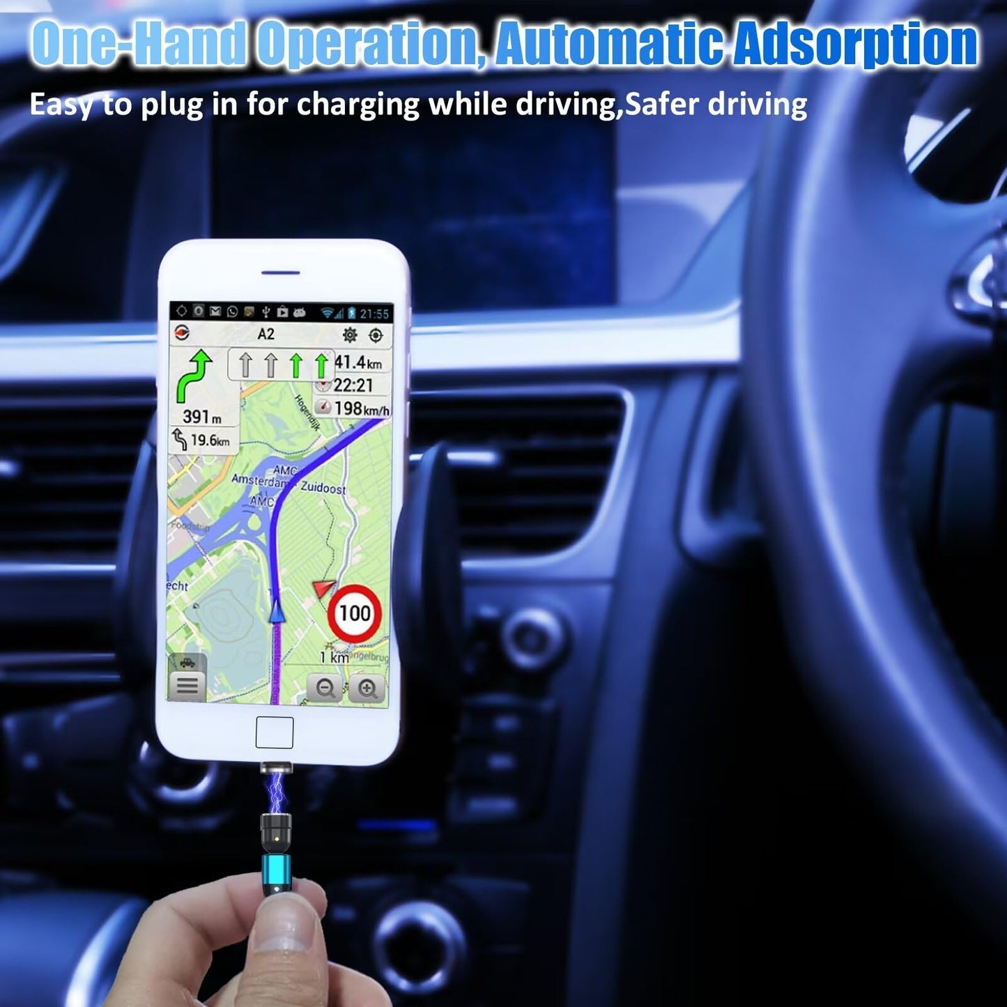 EndlesShine Magnetic Charging Cable (3Pack 3 3/6 6/6 6FT) 180° & 360° Rotation Removable 3 in 1 1PINCharge Cable Micro USB iProduct Device LED Light Magnet Android Charger Type C Cable (Blue)