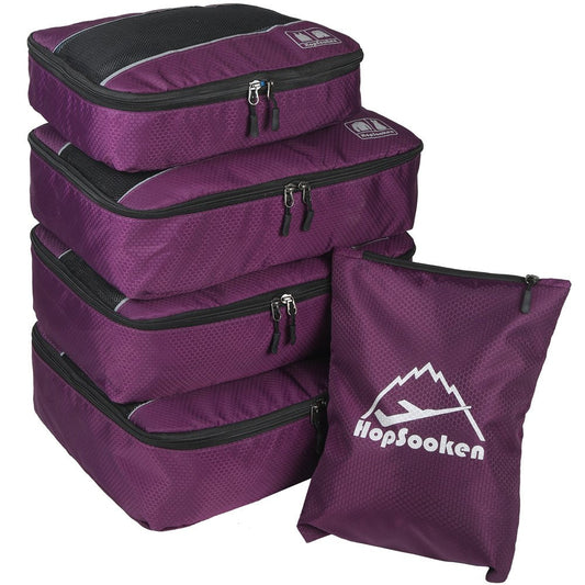 Hopsooken 5 Set Packing Cubes for Travel Large Suitcase Luggage Organizer Bags Travel Accessories Vacation 4 Cubes 1 Laundry Pouch Bag(Purple)