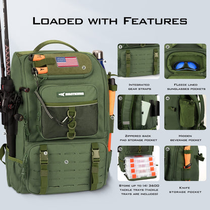 KastKing Karryall Fishing Tackle Backpack with Rod Holders 4 Tackle Boxes,40L Fishing Bag Storage Fishing Gear and Equipment