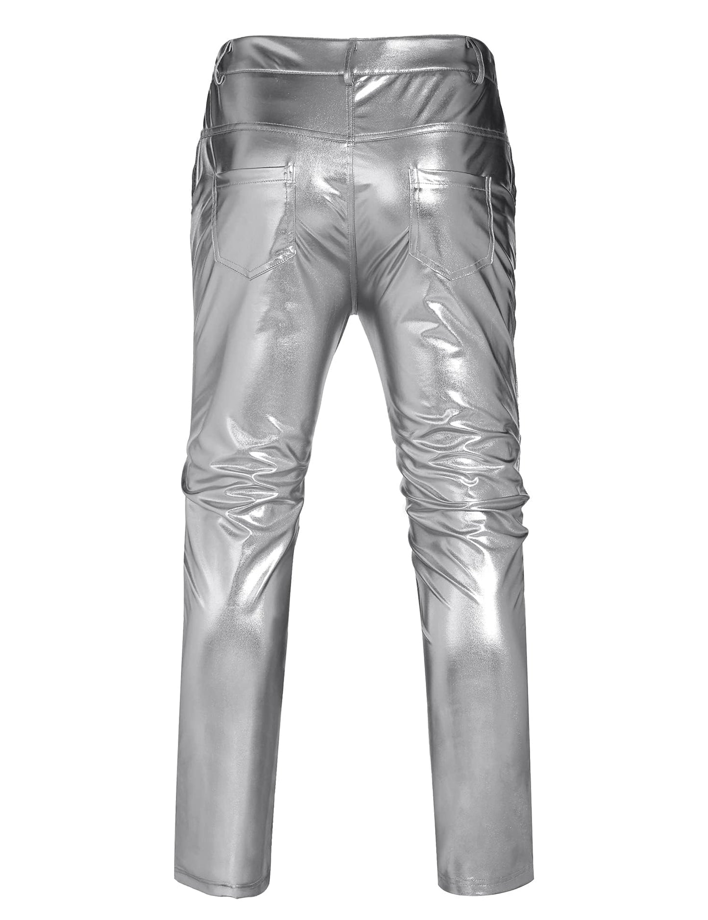 COOFANDY Men's Shiny Silver Pants Disco Night Club Pants 70s 80s 90s Party Dance Pant Straight Leg Trousers