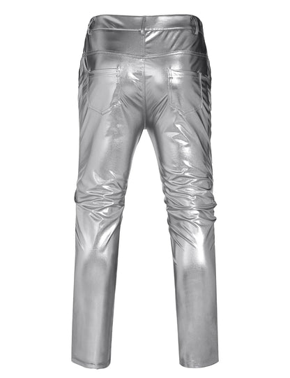 COOFANDY Men's Shiny Silver Pants Disco Night Club Pants 70s 80s 90s Party Dance Pant Straight Leg Trousers