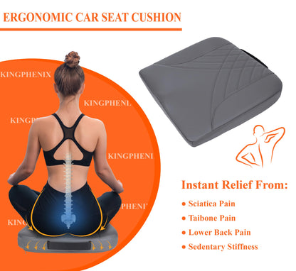 kingphenix Premium Car Seat Cushion, Memory Foam Driver Seat Cushion to Improve Driving View- Coccyx & Lower Back Pain Relief- Seat Cushion for Car, Truck, Office Chair (Dark Grey)